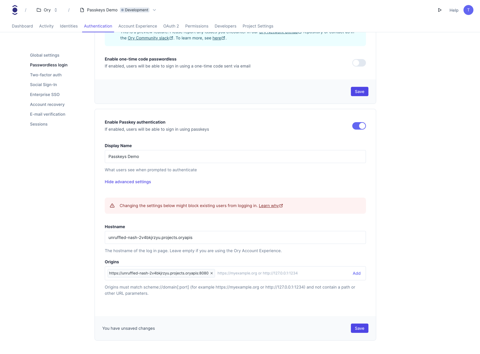 Passkey in Console